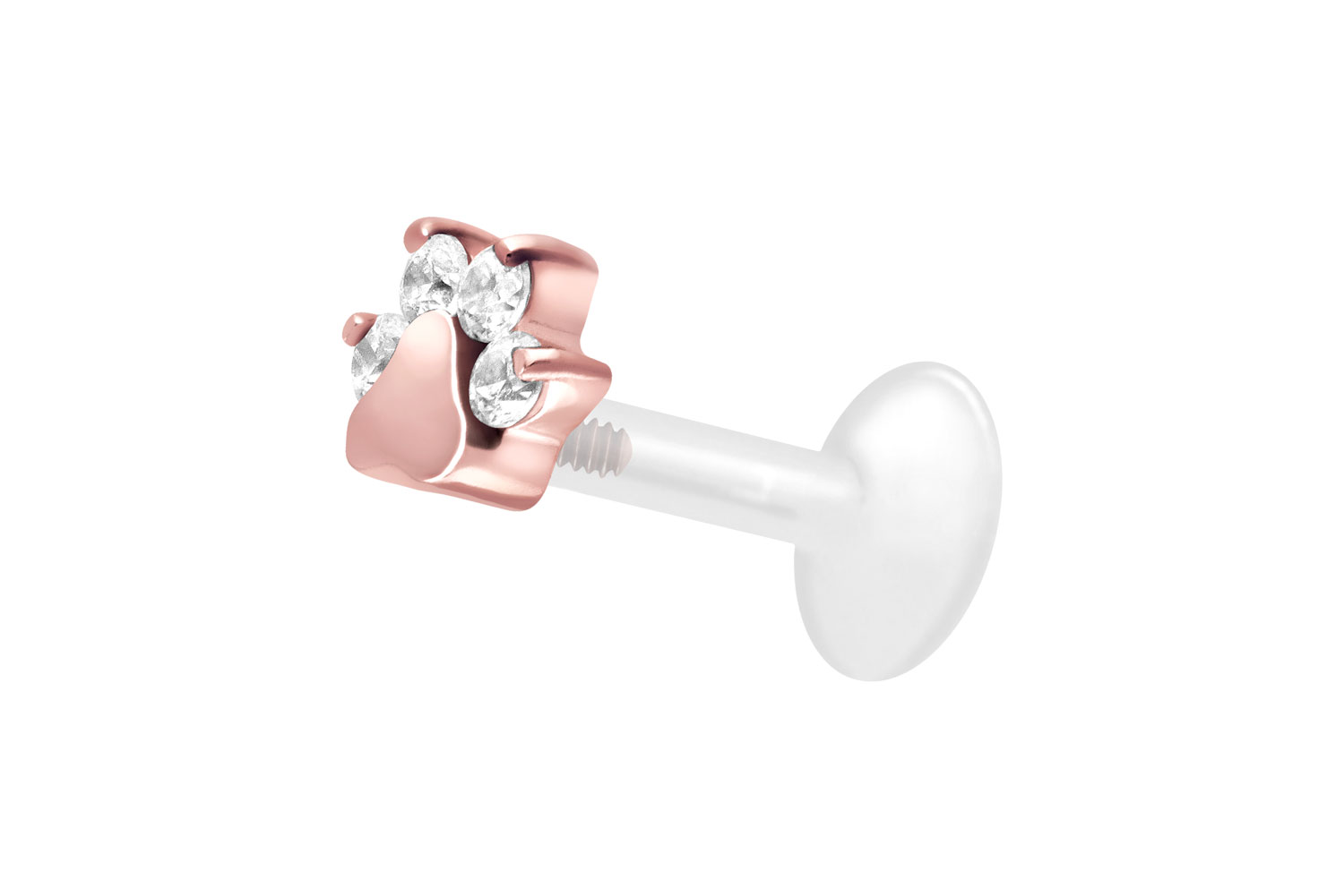 PTFE Labret Piercing mit Innengewinde + Titan-Aufsatz KRISTALLPFOTE